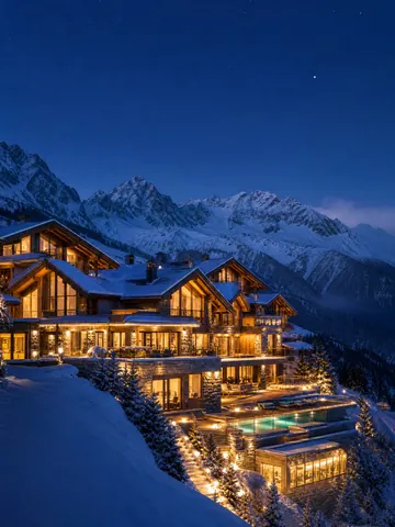 雪山度假村夜景海报